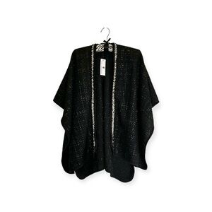 JESSICA MCCLINTOCK Boucle Tweed Cape in Black with Silver & Pearls NWT